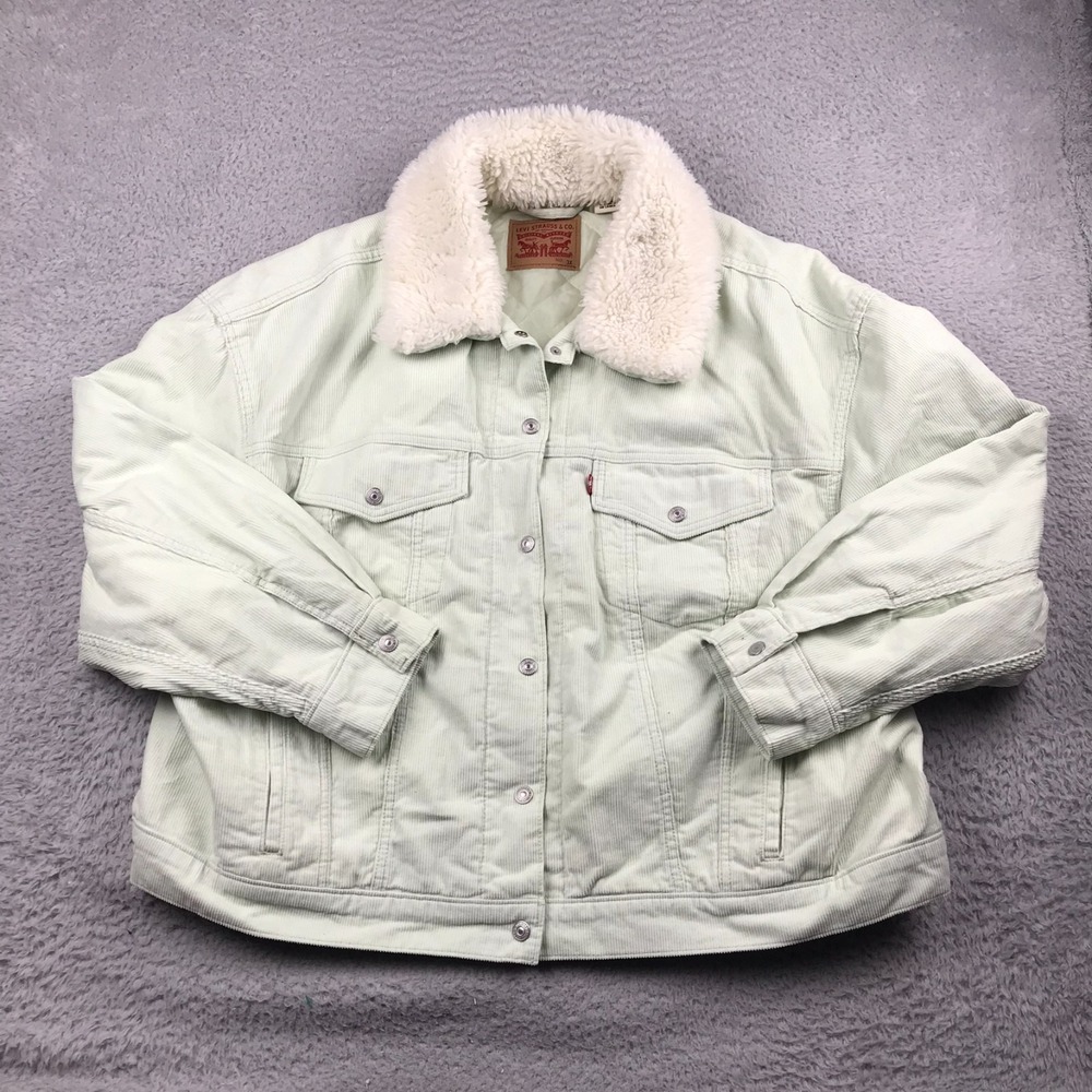 Levis Sherpa Baby Baggy Trucker Jacket Womens 3X Mint Corduroy Snap Up Coat